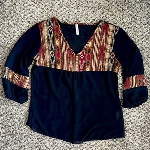 Size small black and tribal print sheer top. Brand is Yo-yo 5